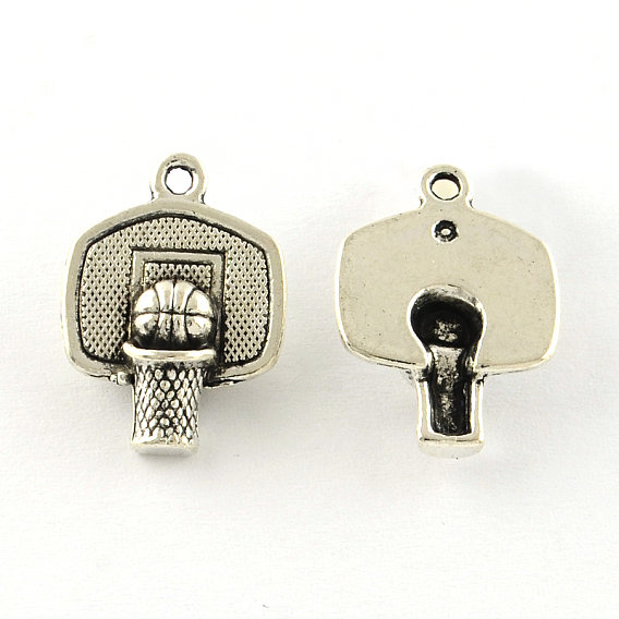 Basketball Tibetan Style Alloy Pendants, Cadmium Free & Lead Free, 19.5x14x5mm, Hole: 1.5mm, about 710pcs/1000g