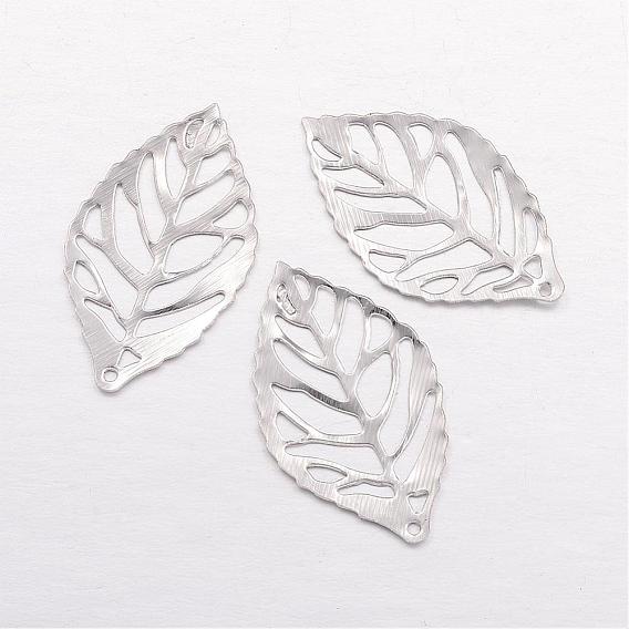 Iron Filigree Pendants, Leaf, 23x13x1mm, Hole: 0.5mm