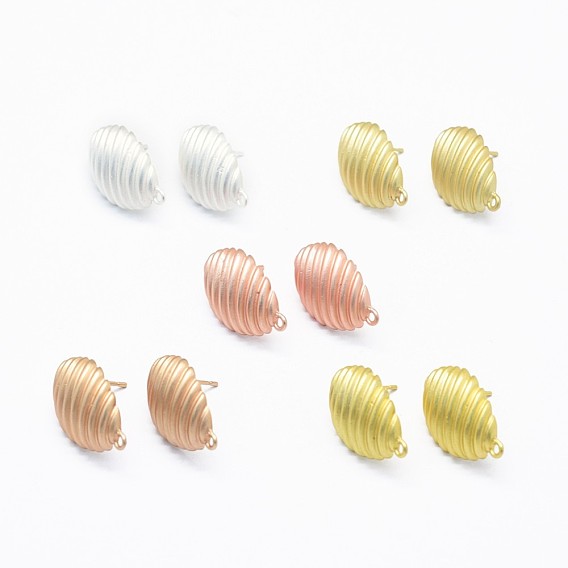 Alloy Stud Earring Findings, with Loop, Brass Pins and Ear Nuts/Earring Backs, Long-Lasting Plated, Shell