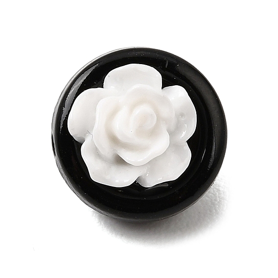 Alloy Enamel Beads, Flat Round with Flower