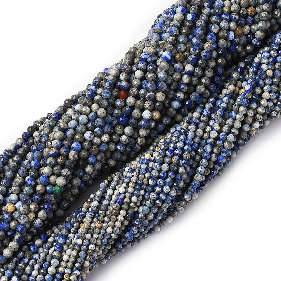 Нитки бусины из натурального ляписа-лазури, граненые круглые