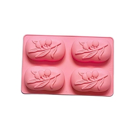 4 Cavities Food Grade Silicone Soap Molds, for Handmade Massage Bar Soap Making, Oval with Leaf Pattern