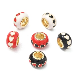 Латунь эмаль европейские шарики, бусины с большим отверстием, стойки покрытие, долговечный, реальный 18 k позолоченный, без кадмия и без свинца, RONDELLE с сердцем