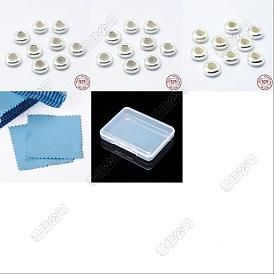 12pcs 3 styles 925 perles en argent sterling, avec du caoutchouc, perles de curseur, rondelle, tissu de daim tissu de polissage carré argent