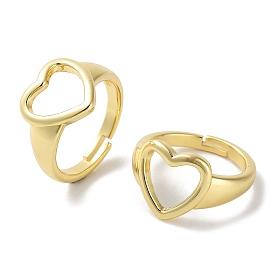 Brass Adjustable Rings for Women, Hollow Heart