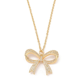 Brass Micro Pave Clear Cubic Zirconia Bowknot Pendant Necklaces for Women