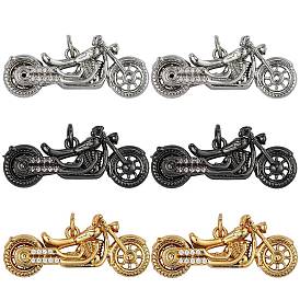 6Pcs 3 Colors Brass Micro Pave Clear Cubic Zirconia Pendants, Long-Lasting Plated, Motobike