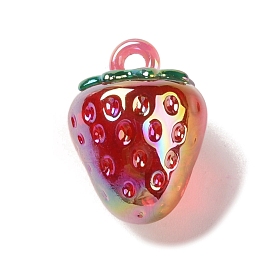 Transparent Resin Fruit Pendants, AB Color 3D Strawberry Charms
