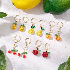 Стеклянные бусины фрукты серьги-гвоздики, с бусиной из стекла миллефиори и 304 фурнитурой для сережек с застежкой-ангунаркой из нержавеющей стали, золотые