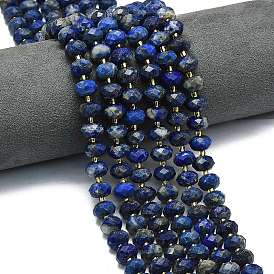 Нитки бусины из натурального ляписа-лазури, граненые, рондель, с бисером