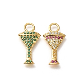 Brass Micro Pave Cubic Zirconia Pendants, Real 18K Gold Plated, Wine Glass Charms