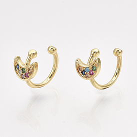 Brass Cubic Zirconia Cuff Earrings, Moon, Golden
