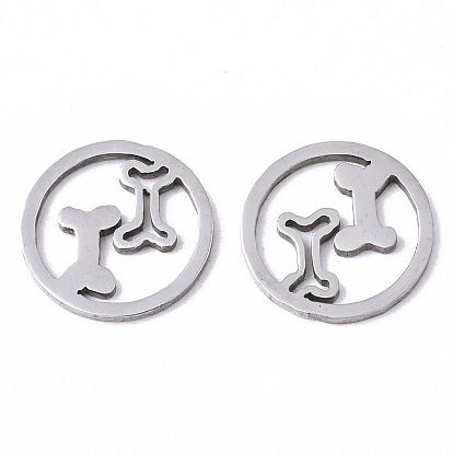 201 Stainless Steel Charms, Laser Cut, Ring with Dog Bone