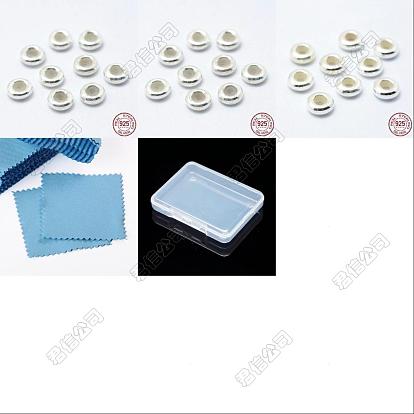 12pcs 3 styles 925 perles en argent sterling, avec du caoutchouc, perles de curseur, rondelle, tissu de daim tissu de polissage carré argent