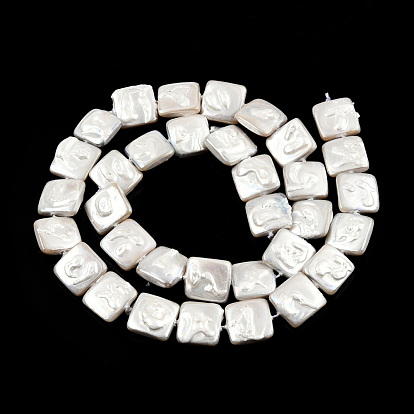 Plating Natural Freshwater Shell Beads Strands, Imitate Baroque Pearl Keshi Pearl Beads, Square