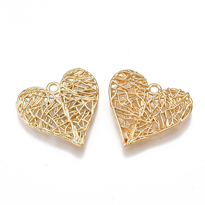 Brass Filigree Pendants, Heart, Nickel Free