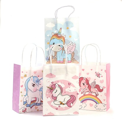 Rectangle Paper Bags, with Handles, Gift Bags, Shopping Bags, Unicorn Pattern, for Baby Shower Party