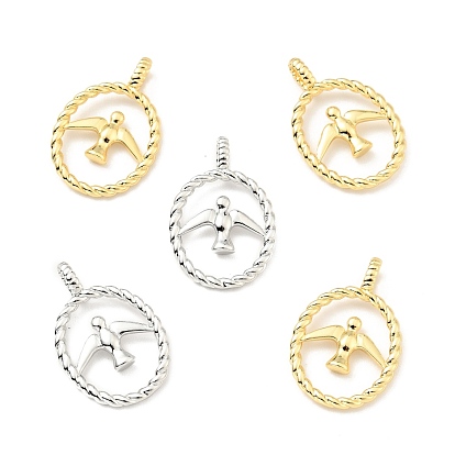 Латунные подвески, без кадмия и без свинца, овальные с птицей