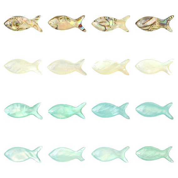 16шт. 4 цвета подвески из натуральных ракушек, с эмалью, рыбы прелести