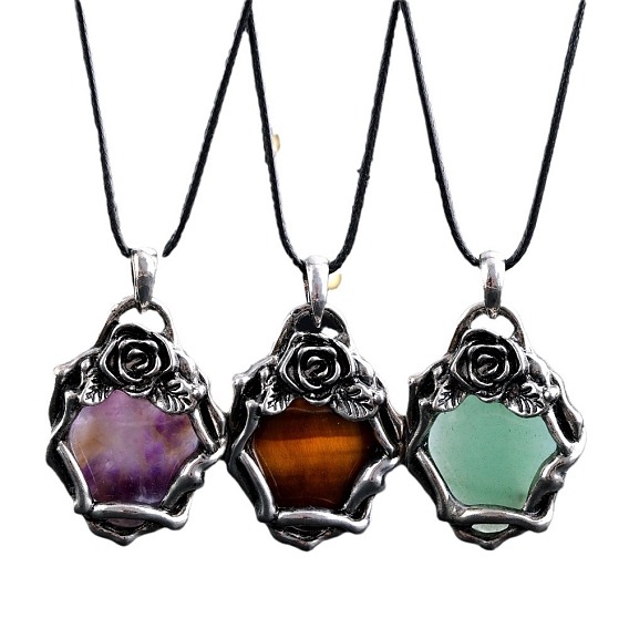 Природных драгоценных камней подвески, роза цветок матал драгоценные камни шармы, античное серебро