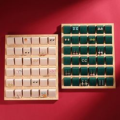 12-Slot Bamboo Earring Display Tray, with Velvet Display Holder, Rectangle