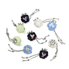 Бусины-кисточки ручной работы из полимерной глины со стразами, ручка фокусные бусины, цветок розы, с кабошоном в форме рыбьего хвоста и заводной головкой из сплава