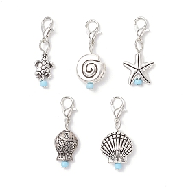 Подвесные украшения из сплава в тибетском стиле в стиле океана, с цинковым сплавом застежками омаров коготь