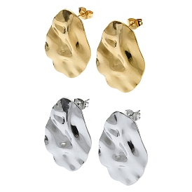201 Stainless Steel Stud Earrings, with 304 Stainless Steel Pins, Textured Teardrop