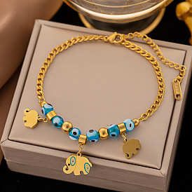 Stylish Floral Round Blue Elephant 18K Gold Stainless Steel Bracelet for Women