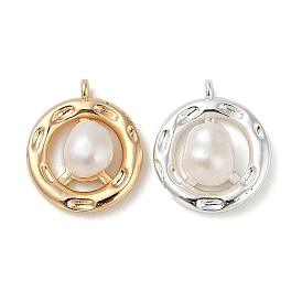 Brass Pave Natural Freshwater Pearl Pendants, Ring Charms