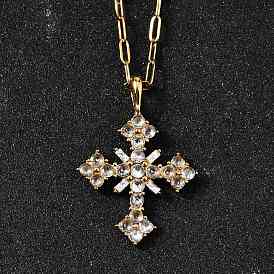 304 подвесные из нержавеющей стали ожерелья, с кубического циркония, крестик