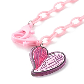 Transparent Acrylic Pendants Necklaces, with Opaque Acrylic Cable Chains, Heart