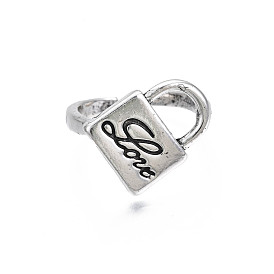 Padlock with Word Love Alloy Open Cuff Ring for Women, Cadmium Free & Lead Free