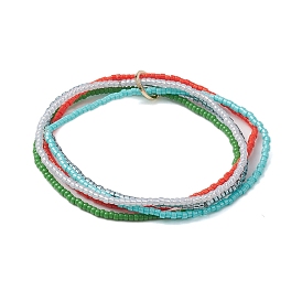 Seed Beads Multi-strand Stretch Bracelets for Women, with Brass Linking Rings