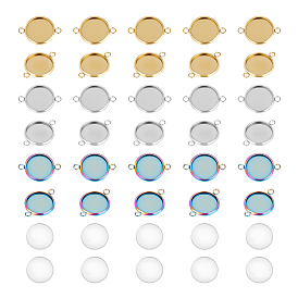 Набор для самостоятельного изготовления плоского круглого соединителя, в том числе 304 настройки кабошона разъема из нержавеющей стали, Кабошоны из стекла