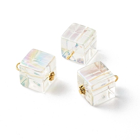 Transparent Acrylic Pendants, with Iron and Alloy Finding, Cube