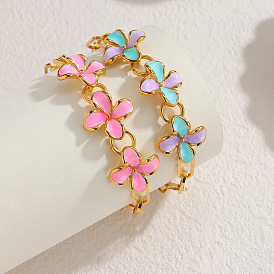 304 браслеты-цепочки из нержавеющей стали с эмалированными цветочными звеньями, браслеты-цепочки со скрепками для женщин, золотые