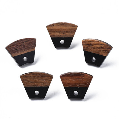 Opaque Resin & Walnut Wood Stud Earring Findings, with 304 Stainless Steel Pin and Hole, Two Tone, Trapezoid