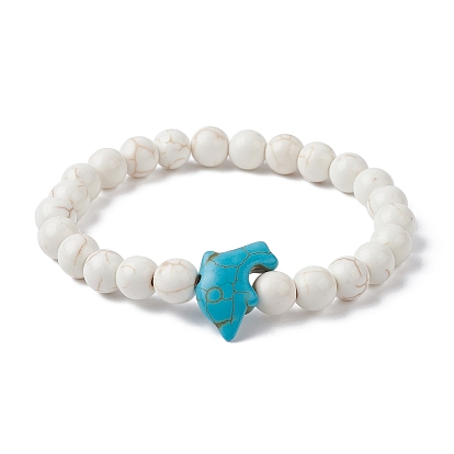 Natural Mixed Gemstone & Synthetic Turquoise Dolphin Beaded Stretch Bracelets