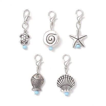 Подвесные украшения из сплава в тибетском стиле в стиле океана, с цинковым сплавом застежками омаров коготь