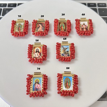 Religion Theme Brass Resin Pendants, Rectangle