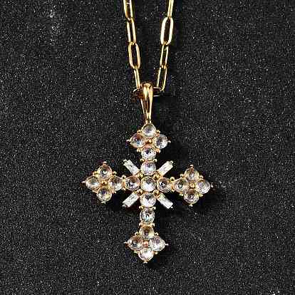 304 подвесные из нержавеющей стали ожерелья, с кубического циркония, крестик