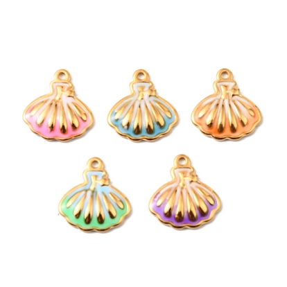 304 нержавеющей стальной эмали подвески, шарм в форме ракушки, золотые