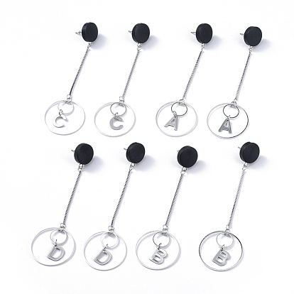 Cuelga los pendientes, con madera de peral, Fornituras de latón, 316 cadenas de caja de acero inoxidable quirúrgico y 304 fornituras de aretes de acero inoxidable, letras mixtas