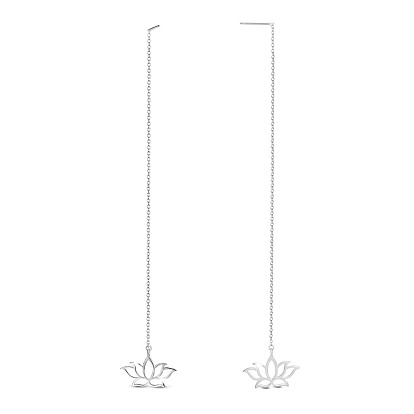 925 Sterling Silver Ear Thread, Dangle Earrings, with Cable Chains, Lotus