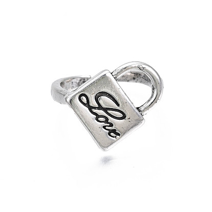 Padlock with Word Love Alloy Open Cuff Ring for Women, Cadmium Free & Lead Free