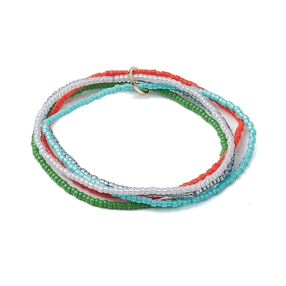 Seed Beads Multi-strand Stretch Bracelets for Women, with Brass Linking Rings