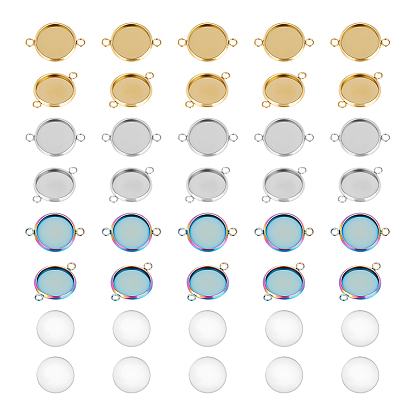 Набор для самостоятельного изготовления плоского круглого соединителя, в том числе 304 настройки кабошона разъема из нержавеющей стали, Кабошоны из стекла