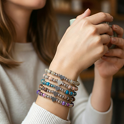 Природный драгоценный камень круглый бисерные браслеты простирания, Украшения для женщин из синтетических немагнитных гематитовых бусин., сердце