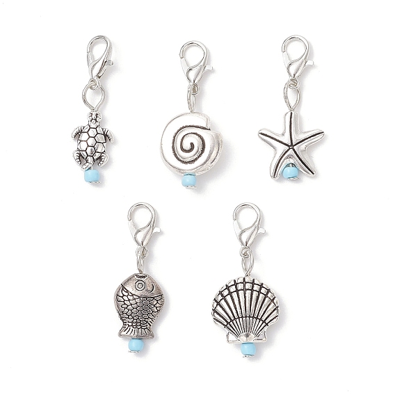 Подвесные украшения из сплава в тибетском стиле в стиле океана, с цинковым сплавом застежками омаров коготь